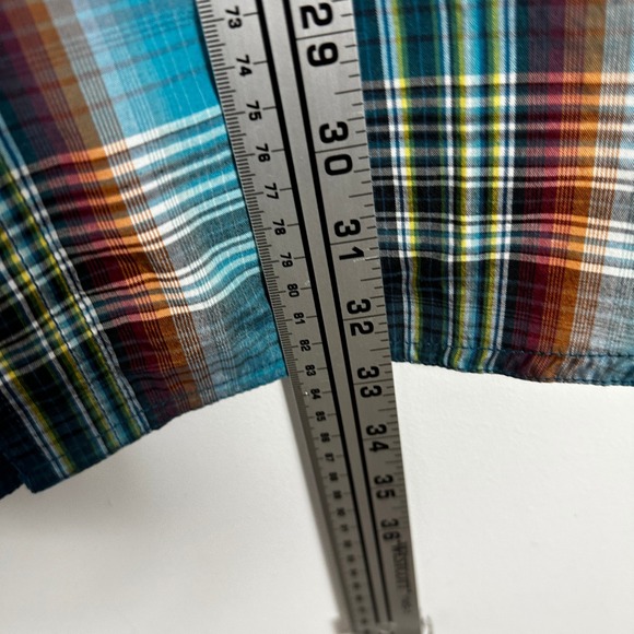 PrAna Ostend Mens Short Sleeve Button Down Shirt Blue Brown Plaid Mens Size XXL - Picture 14 of 16